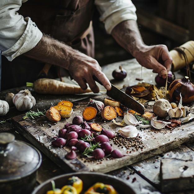 Zespół kucharzy przygotowujący danie